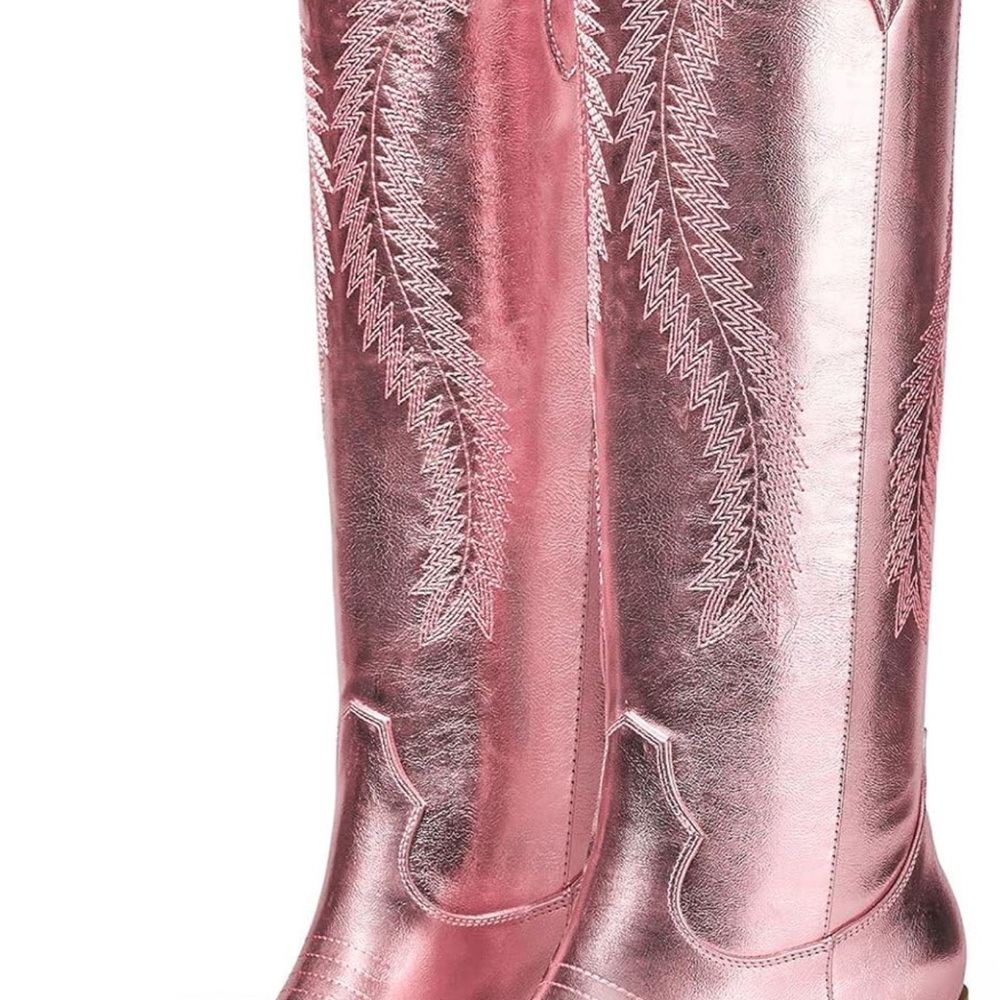 Elegant Pink Metallic Heeled Boots